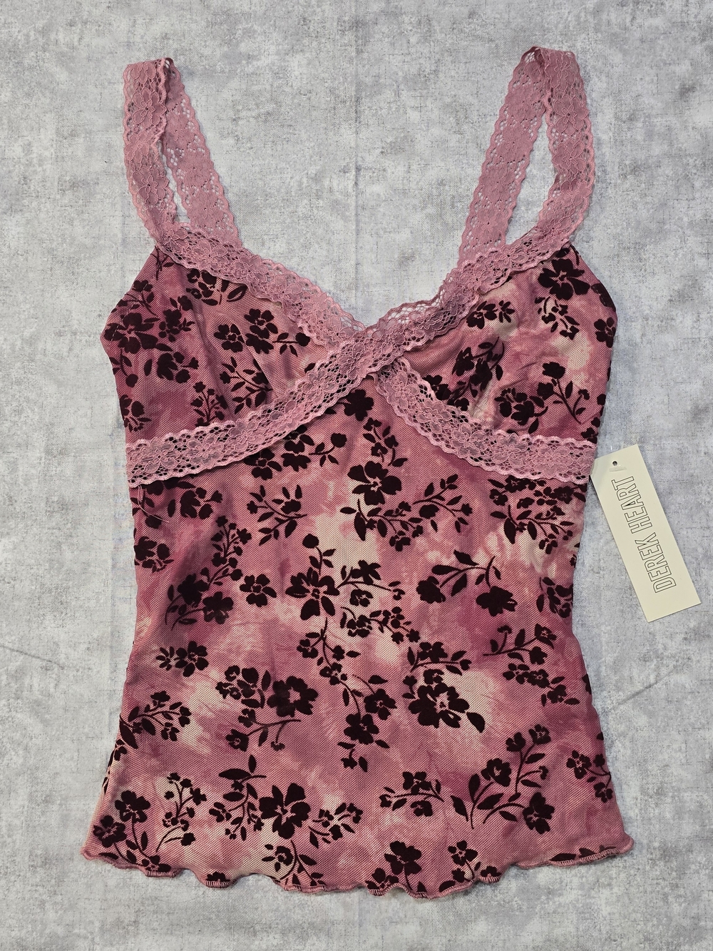 Pink Lace-Trim Floral Cami XS